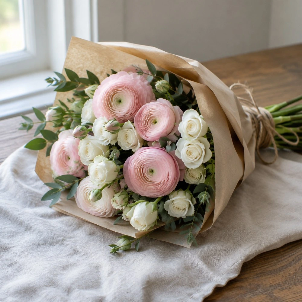 Pembe Ranunkulus El Buketi