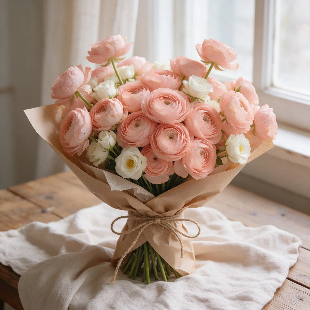 Şeftali Ranunkulus Buketi