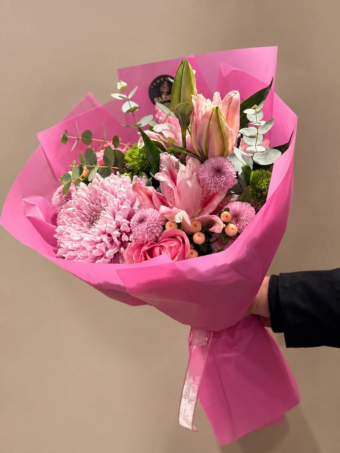 Pembe Katmerli Lilyum Ve Gül Buketi